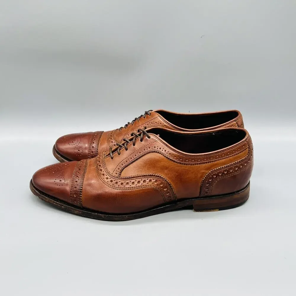 Allen Edmonds Shoes Mens 9.5 Brown Leather Cap Toe Oxford Slip On Dress Brogue